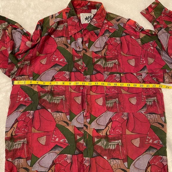 Vintage 100% silk abstract button up shirt M - Picture 7 of 9